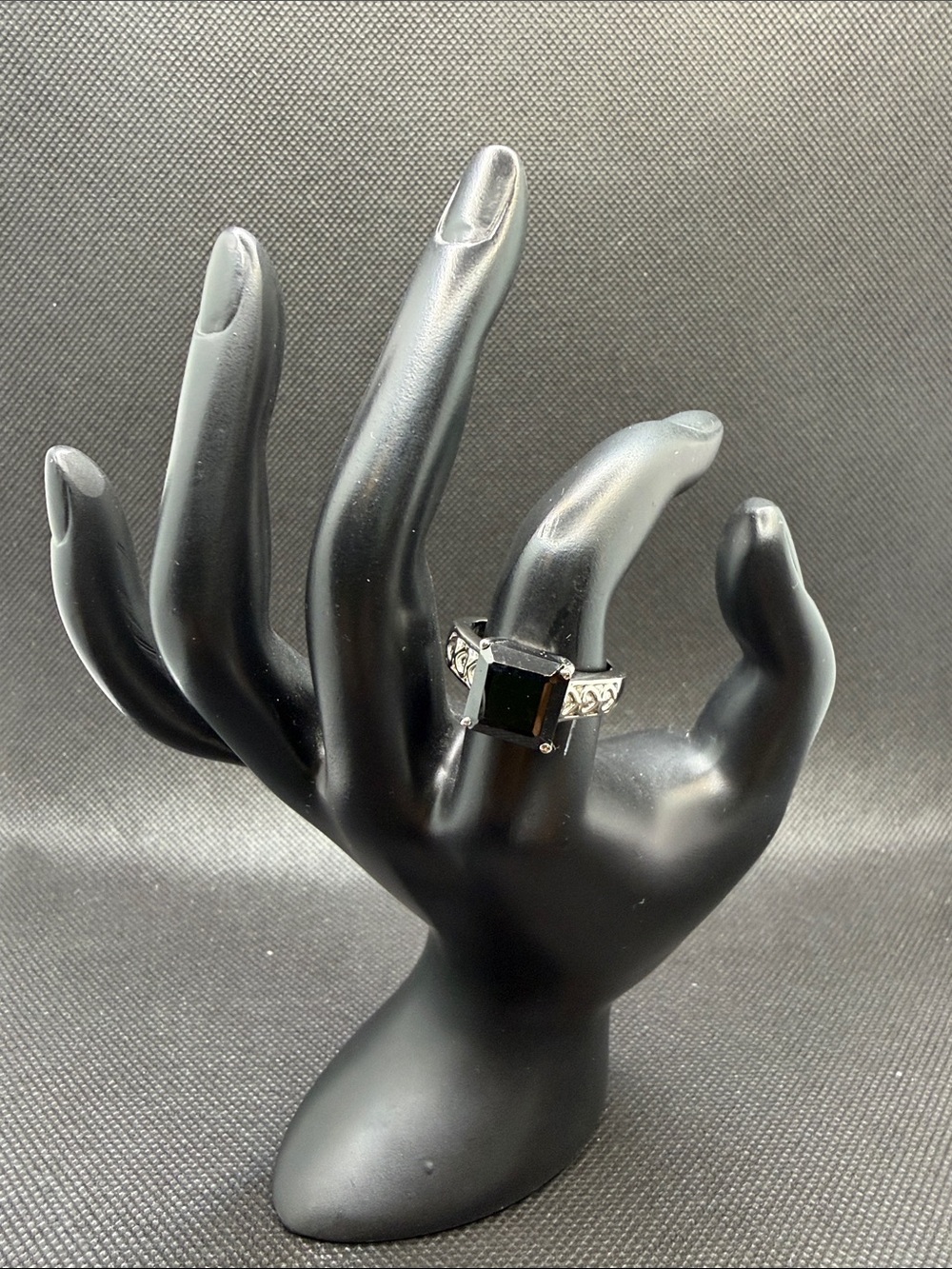 Black Spinel Stainless Steel  Cocktail Statement Ring size 8